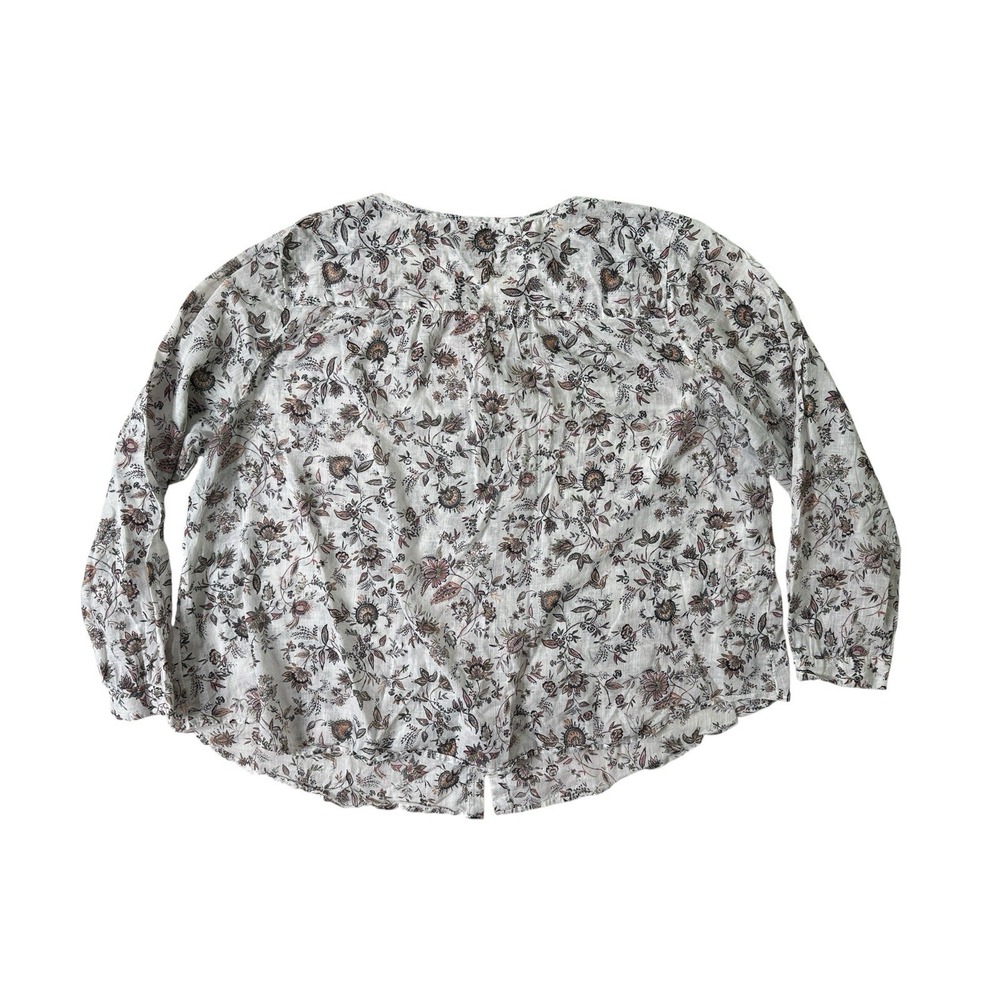 J Jill Shirt Women plus 2X White Floral Flowy Boxy Collared Button Front Prairie - Picture 3 of 16